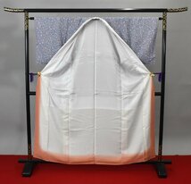 小紋 袷 着物 花 青色 葉 おしゃれ 身丈154.5cm 裄丈63cm　★ kb-3880_画像8