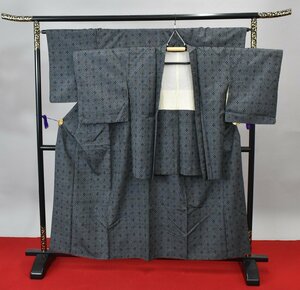 【着物屋ほたる】 紬 つむぎ 羽織セット 花 幾何学模様 モダン おしゃれ 身丈152cm 裄丈65cm ★着物 pb-1809