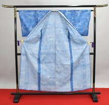 着物 小紋 夏着物 薄物 青色 幾何学模様 おしゃれ 身丈148cm 裄丈62.5cm_画像6