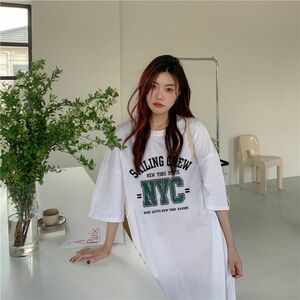 春服　Tシャツ　ワンピース　ゆったり　ビッグシルエット　韓国ファッション　学生　