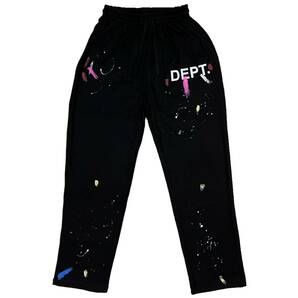 [並行輸入品] GALLERY DEPT. ギャラリーデプト DEPTロゴ ペンキダメージデザイン スウェットパンツ (ブラック) (XL)