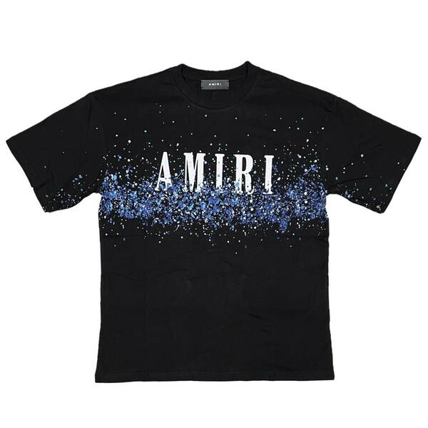 [並行輸入品] AMIRI アミリ BLUE PAINT BLEACH S/S T shirt ブルーペイント ブリーチ 半袖 Tシャツ (ブラック) (XL)