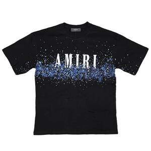 [並行輸入品] AMIRI アミリ BLUE PAINT BLEACH S/S T shirt ブルーペイント ブリーチ 半袖 Tシャツ (ブラック) (XL)