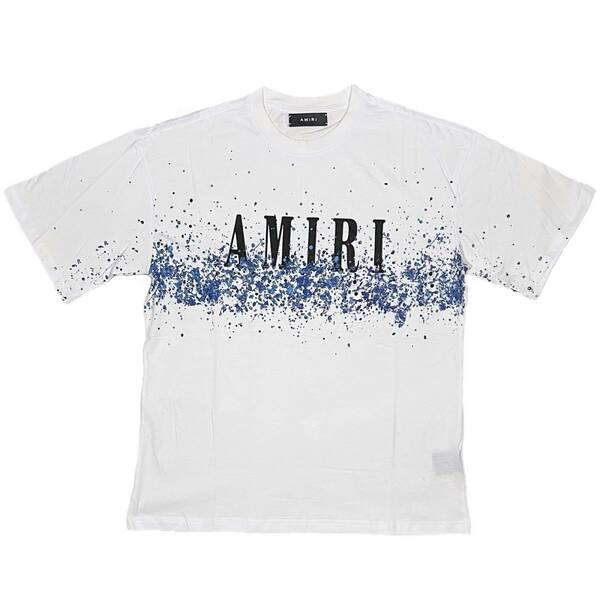 [並行輸入品] AMIRI アミリ BLUE PAINT BLEACH S/S T shirt ブルーペイント ブリーチ 半袖 Tシャツ (ホワイト) (S)