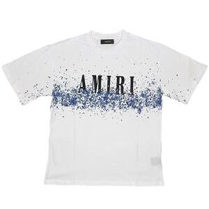 [並行輸入品] AMIRI アミリ BLUE PAINT BLEACH S/S T shirt ブルーペイント ブリーチ 半袖 Tシャツ (ホワイト) (XL)