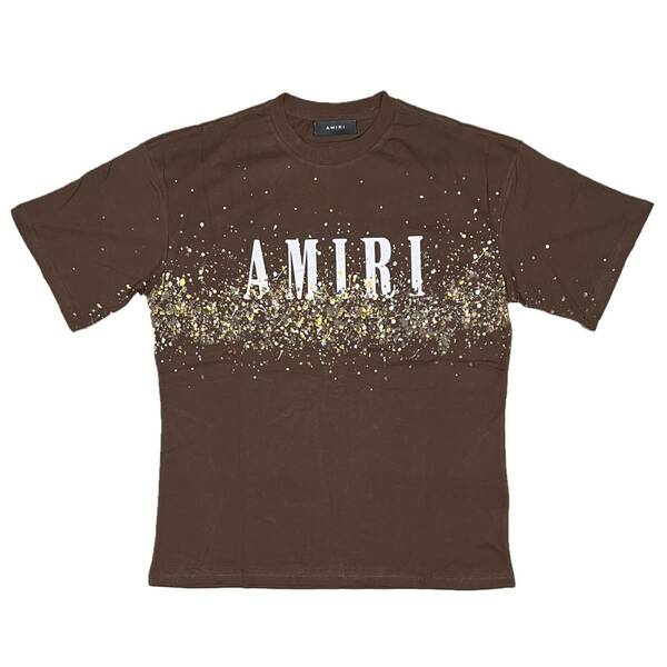 [並行輸入品] AMIRI アミリ YELLOW PAINT BLEACH S/S T shirt イエローペイント ブリーチ 半袖 Tシャツ (ブラウン) (S)