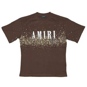 [並行輸入品] AMIRI アミリ YELLOW PAINT BLEACH S/S T shirt イエローペイント ブリーチ 半袖 Tシャツ (ブラウン) (L)