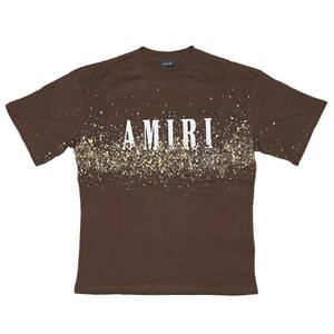 [並行輸入品] AMIRI アミリ YELLOW PAINT BLEACH S/S T shirt イエローペイント ブリーチ 半袖 Tシャツ (ブラウン) (XL)
