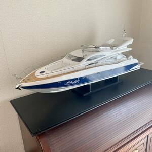 希少 木製模型 クルーザー 船 Sunseeker Manhattan 64 【Wooden Model Boat】 全長88cm 完成品 手作り品 手渡し限定