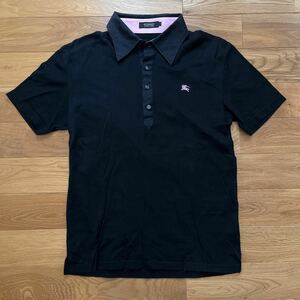 美品★BURBERRY BLACK LABELバーバリーブラックレーベル 半袖ポロシャツ黒ピンクサイズ2