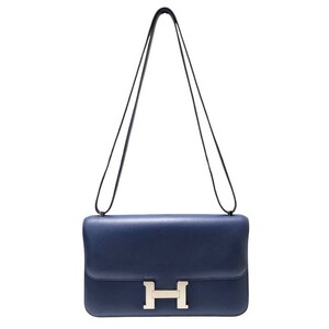  Hermes HERMES navy blue Stan s Elan?R. Swift blue safi-ru silver metal fittings shoulder bag lady's used 