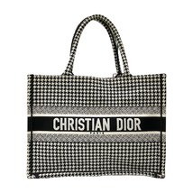 クリスチャン・ディオール Christian Dior ブックトート ミディアム 千鳥格子 ホワイト×ブラック トートバッグ レディース 中古_画像1