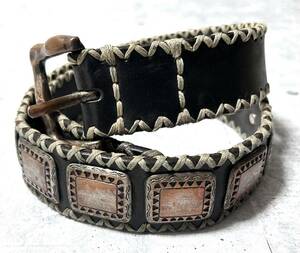  vi totsi studs metal equipment ornament stitch leather buckle belt USAteki suspension meat thickness . firmly considering . fine quality leather VITTOZZI.7917