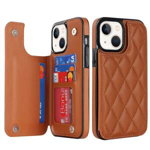 iPhone 14 leather case iPhone 14 quilting case iPhone14 cover the back side card storage Brown 