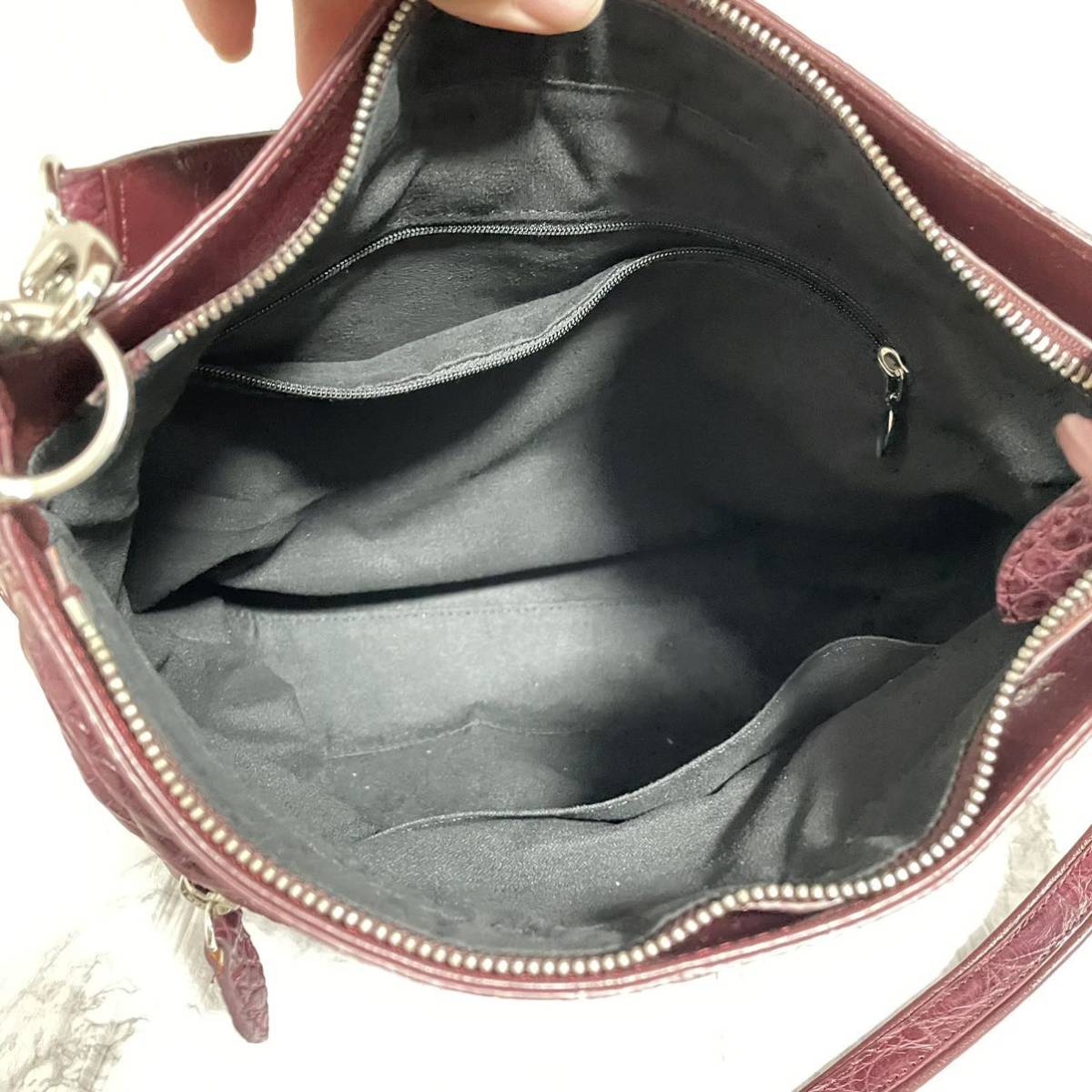 1円スタート 美品 ワニ革 クロコダイル マットクロコダイル センター