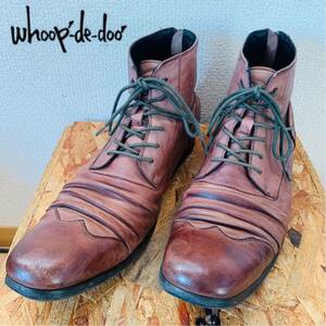 (271)【美品】whoop-de-doo フープディドゥ 43(27-27.5cm相当)茶 ウィングチップ ブーツ 革靴 紳士靴