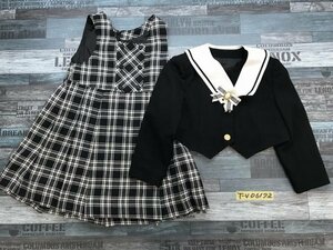 〈レターパック発送〉SWEET BELL キッズ 女の子 チェック ワンピース ジャケット 上下セットアップ フォーマルスーツ 115cm 黒白