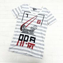 1082◎ DIESEL ディーゼル トップス tシャツ カットソー 半袖 クルーネック ボーダー グレー ホワイト レディースM_画像1