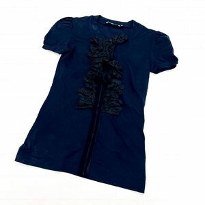 1090◎ イタリア製 DOLCE&GABBANA ドルチェ&ガッバーナ トップス tシャツ カットソー フルジップ レース フリル ネイビー レディース36