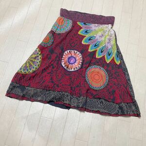 3582☆ Desigual デジグアル ボトムス 膝下スカート フレアスカート カジュアル レディース XS 総柄