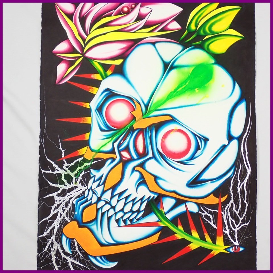 ◆Kaname Mouri Tattoo Design Original hand drawing/Watercolor Approx. 75.5 x 57cm/Skull/Skull/Flower/Painting/Artwork/Tattoo painting/Tattoo/Interior&0000002429, artwork, painting, others