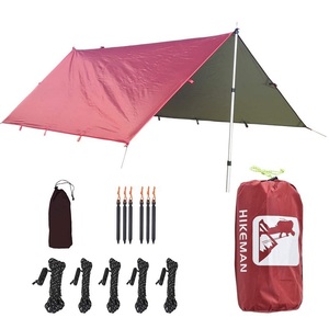 HIKEMAN tarp sunscreen compact UV resistance camp outdoor waterproof sack attaching peg attaching 3~5 person for 120L red color 