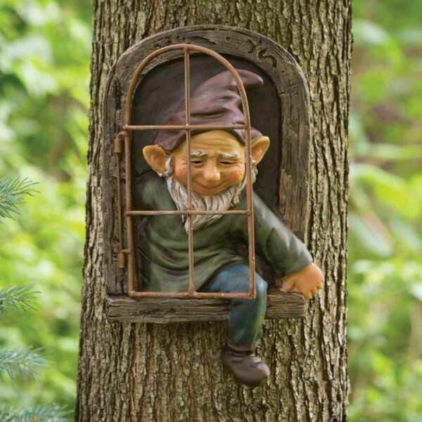 小人が木から飛び出す ガーデニング雑貨 ガーデンオーナメント ウッドクラフト 木彫り ウッドアート ツリーアート おっさん 