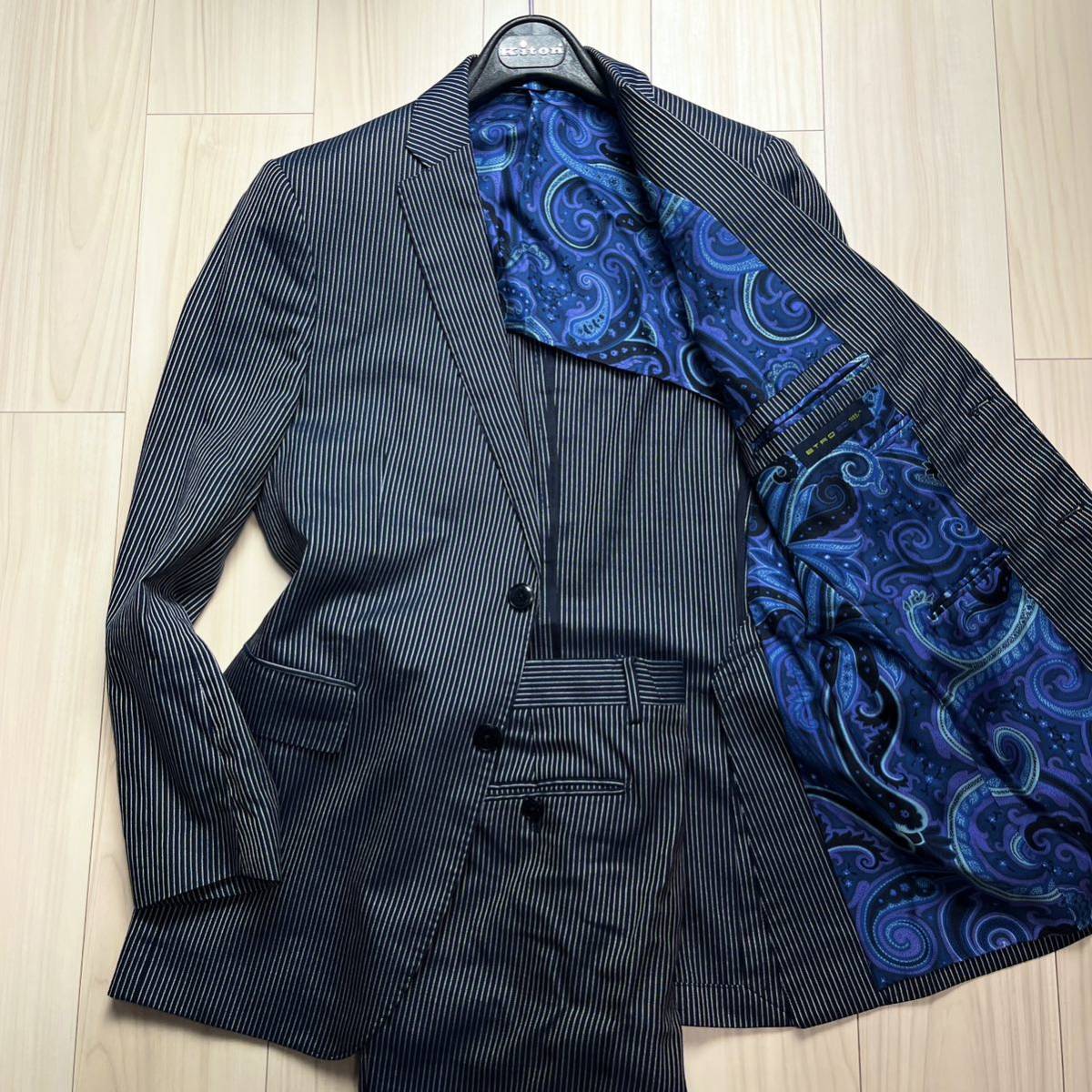 ○XL リネン シルク素材 ○ エトロ ETRO セットアップ スーツ シングル