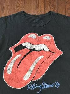 ローリング ストーンズ Ｒｏｌｌｉｎｇ Ｓｔｏｎｅｓ ’８９ ベロ プリント Ｔシャツ ＸＬ 黒 ブラック ロック バンド ダメージ