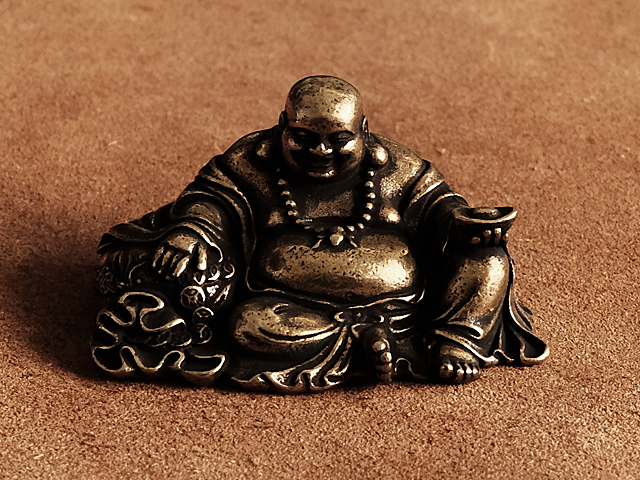 Ornement en laiton (Hotei) Sept dieux porte-bonheur Moine bouddhiste Figurine en laiton doré Bouddha Kannon Bouddhisme Dieu Amulette Souvenir Figurine Intérieur Doré Quincaillerie Métal, marchandises diverses, porte-clés, Fait main