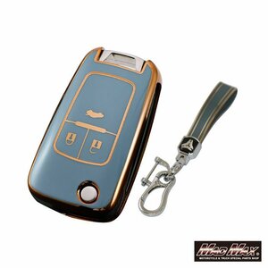  Chevrolet exclusive use Gold line TYPE A 3 button type TPU soft smart key case blue /ss cruise malibu car key [ mail service postage 200 jpy ]
