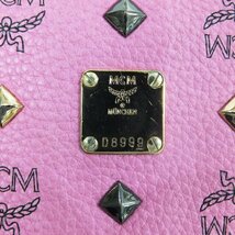 MCM 長財布 オーガナイザー ラウンドファスナー ロゴグラム 総柄 エムシーエム スタッズ 財布 ピンク ロングウォレット【中古】JA-17272_画像10