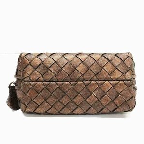 ボッテガヴェネタ BOTTEGA VENETA イントレチャート ポーチ レザー 編み込み ゴールド ブラウン コスメポーチ【中古】 JA-17347の画像5