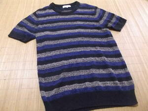  together prompt decision! Beams BEAMS made navy blue border summer knitted sweater 