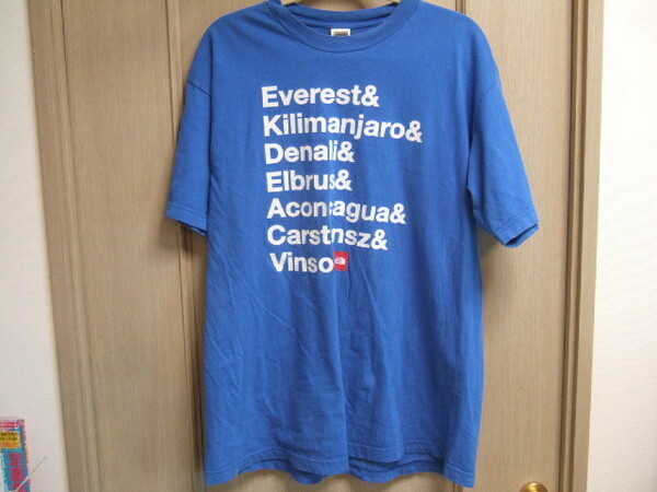 送料込 THE NORTHFACE ザ ノースフェイス 半袖Tシャツ ロゴ コットン100% L / G 青 The Seven Summits Everest Kilimanjaro Denali