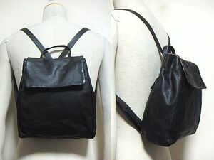  as good as new :ihomi(i ho mi). all leather rucksack ( black / fine quality. cow leather / flap type / the back side Zip .. go in possibility /H27W24D10/ travel. shopping kissora)