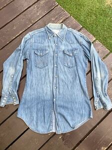 Wrangler ウェスタンシャツ】70s ラングラー サイズ15 1/2 x33: 天然インディゴ USA製 デニムシャツ 希少！