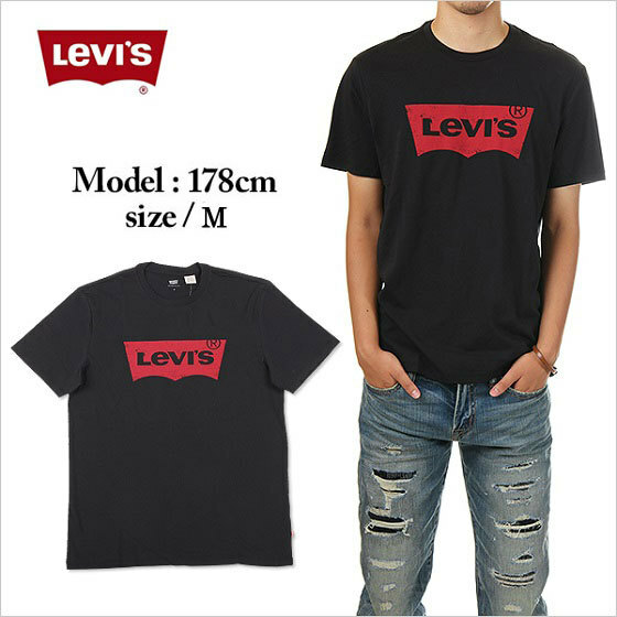 M サイズ Levi's/リーバイス ロゴ Tシャツ “LOGO”【ブラック×レッド】アメージング 通販 服 黒 赤 バッドウイング LEVIS levis ブルズ