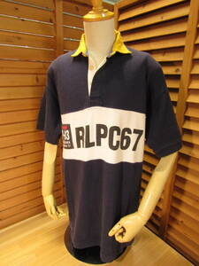 Y送料無料386【Polo by Ralph Lauren】90s 90年代 RLPC67 半袖 ラガーシャツ ネイビー系 SIZE S