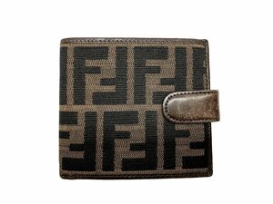 FENDI (フェンディ) イタリア製 二つ折り財布 ズッカ柄 キャンバス レザー 15814 ブラウン メンズ/028