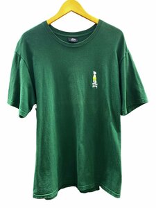 STUSSY (ステューシー) Tシャツ フロントロゴ シャドーマン 刺繍 半袖 メキシコ製 綿 コットン L グリーン メンズ/025