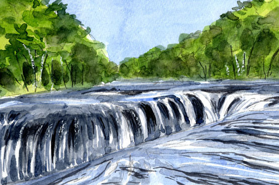 No. 8424 Cataratas Fukiware / Ciudad de Numata, Prefectura de Gunma / Chihiro Tanaka (Acuarela Four Seasons) / Viene con un regalo, Cuadro, acuarela, Naturaleza, Pintura de paisaje