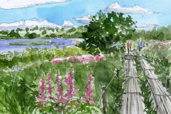 Nr. 8432 Promenade der Willow Hermitage, Präfektur Nagano, Yashima Marshland / Chihiro Tanaka (Vier Jahreszeiten Aquarell) / Kommt mit einem Geschenk, Malerei, Aquarell, Natur, Landschaftsmalerei