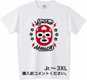 プロレス　Tシャツ　ルチャリブレ　白　ホワイト　プリントスター　赤マスクマン　レッド　メキシコ　ミルマスカラス