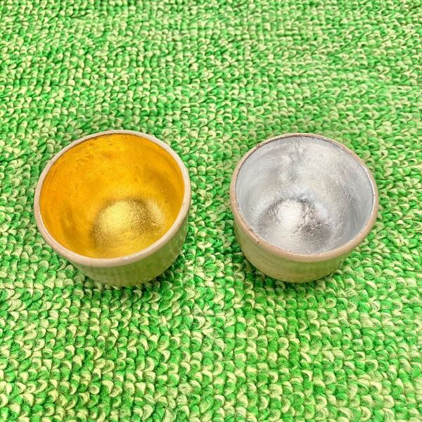 【未使用品】京焼 清水焼 金銀箔 立鶴 ぐい呑 ペア 未使用