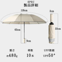 【新品即決】折りたたみ傘 自動開閉 晴雨兼用 逆さ傘 特大 118cm 暑さ 熱中症対策（ブラック）_画像10