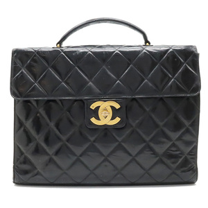 CHANEL Chanel matelasse here Mark business bag briefcase handbag enamel pa tent leather black 