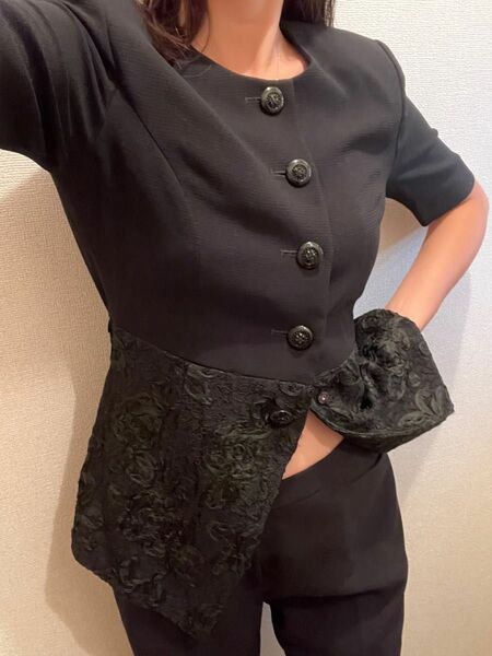 michel doucet NOIR PARIS ジャケット、トップス　ブラック　刺繍　サイズ9 古着、韓国好きに