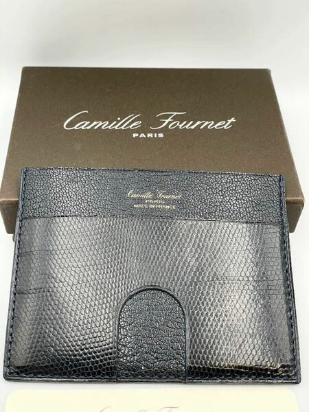 未使用品 旧ロゴ カミーユフォルネ カードケース マリーン リザード ネイビー 定期入れ 財布 名刺入れ Camille Fournet カミーユ フォルネ