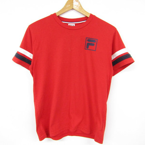 フィラ 半袖Ｔシャツ バックロゴ 袖ライン スポーツウェア トップス メンズ Sサイズ レッド FILA